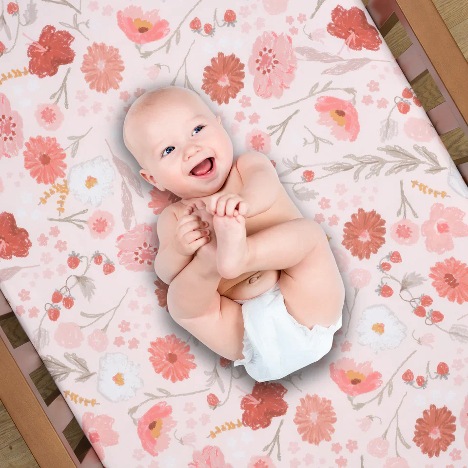 Bedtime Originals Flower Power Floral/Strawberry Baby Fitted Crib/Toddler Sheet - Image 2