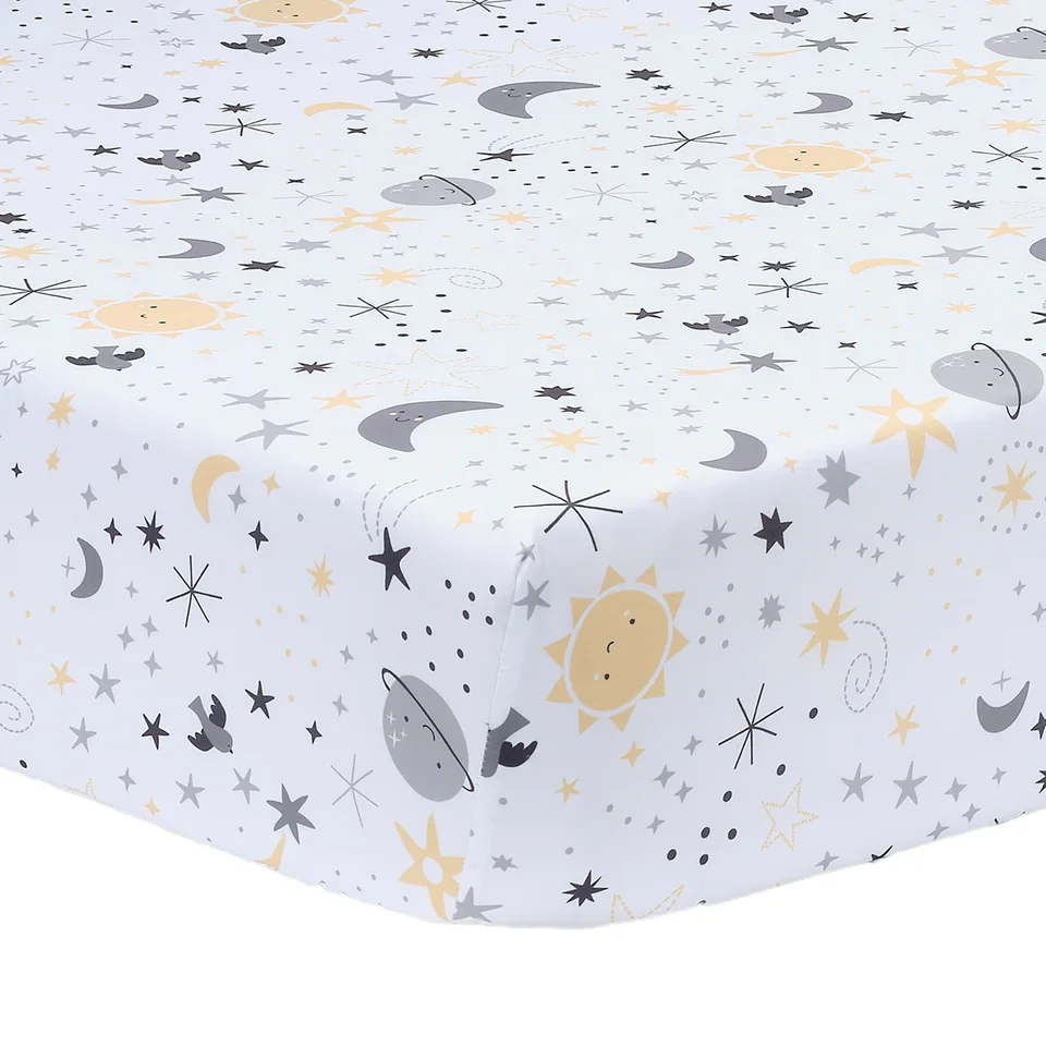 Bedtime Originals Little Star White Celestial Microfiber Baby Fitted Crib Sheet