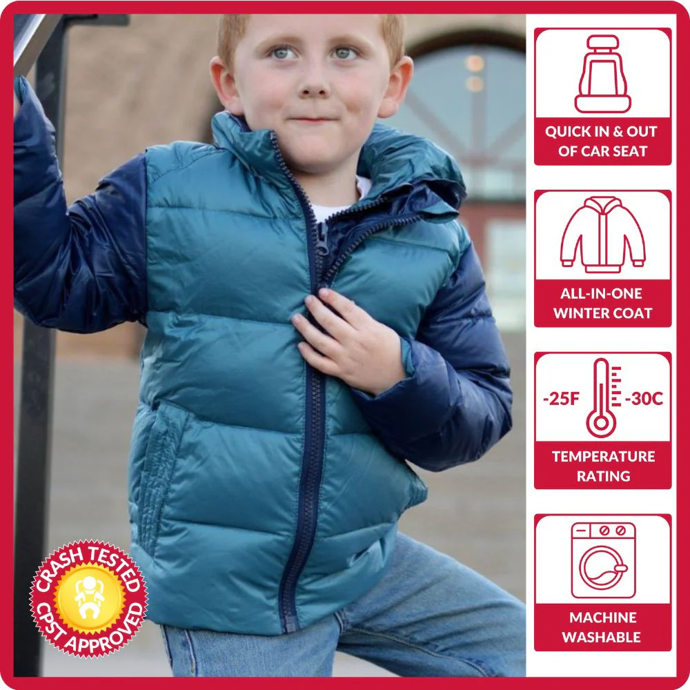 Onekid Car Seat Coat | The Road Coat Down - Navy/Teal - Image 2