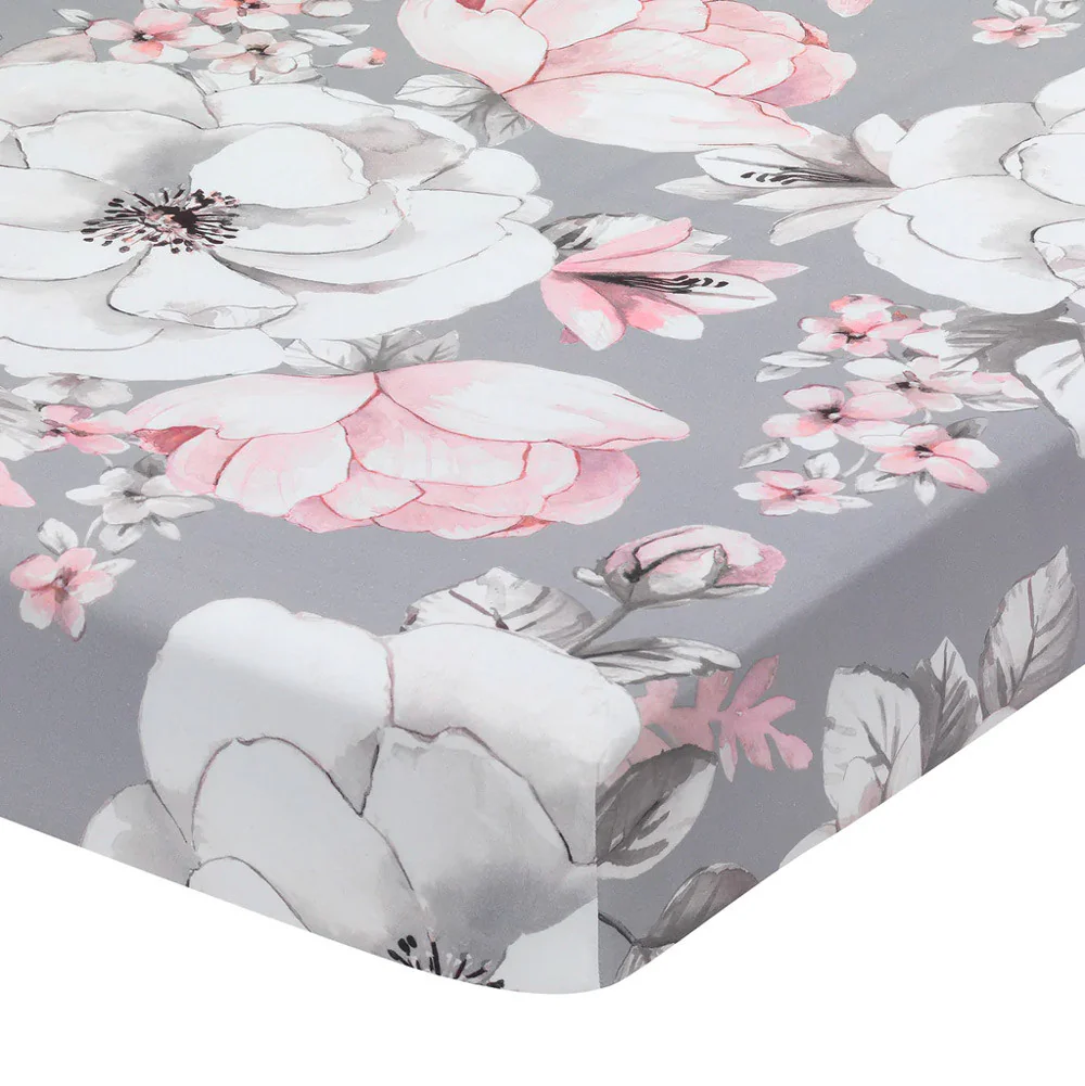 Lambs & Ivy Botanical Baby Sheet - Grey Floral - Image 3