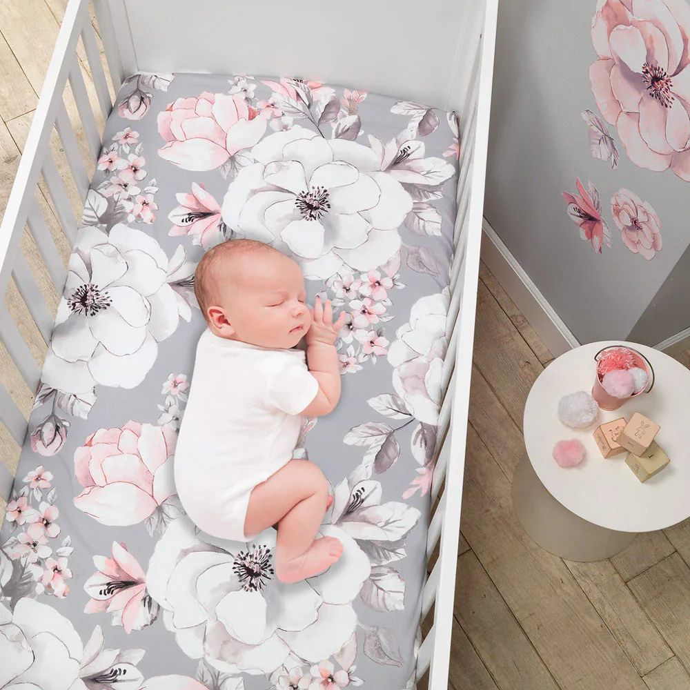 Lambs & Ivy Botanical Baby Sheet - Grey Floral - Image 4