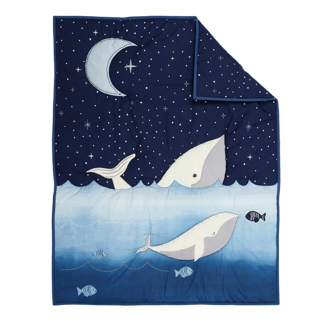 Lambs & Ivy Bubbles & Squirt 3-Piece Whale/Ocean Aquatic Baby Crib Bedding Set - Image 9