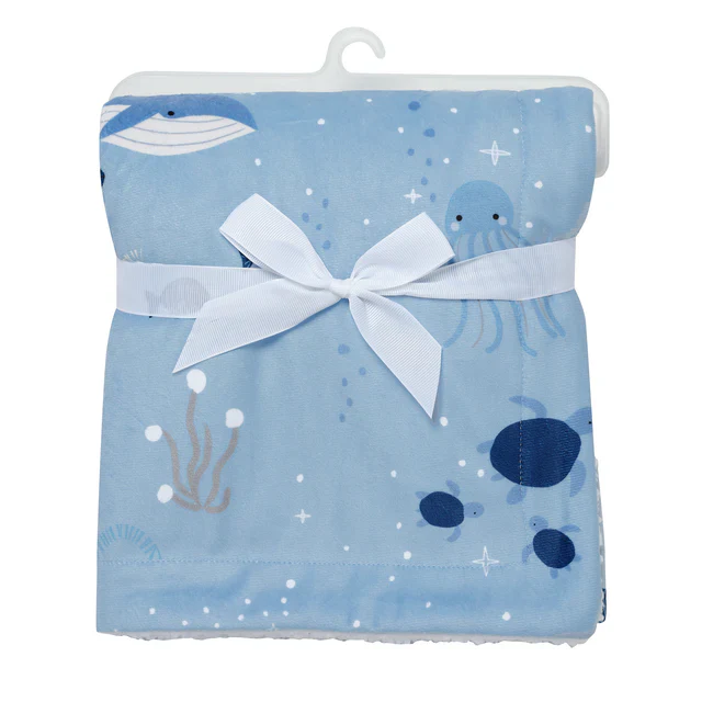 Lambs & Ivy Bubbles & Squirt Blue Ocean/Aquatic Whale Soft Fleece Baby Blanket - Image 6