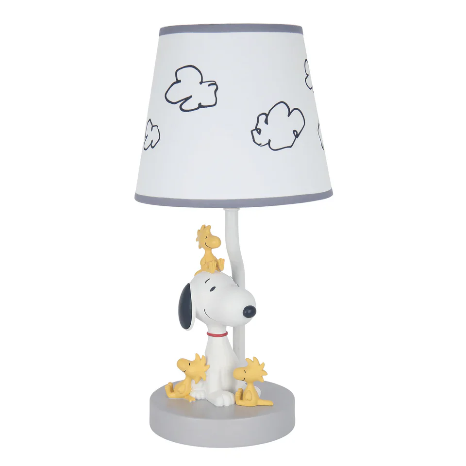 Lambs & Ivy Classic Snoopy & Friends White/Gray Nursery Lamp with Shade & Bulb - Image 2