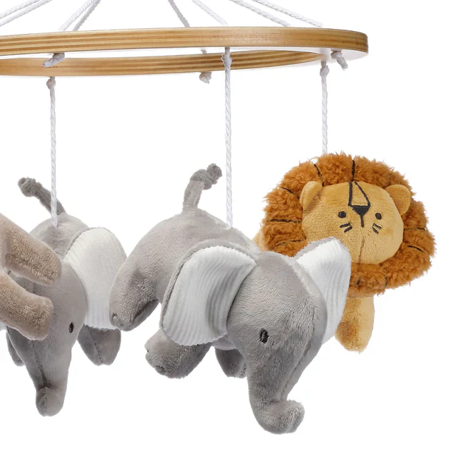 Lambs & Ivy Jungle Adventure Elephant/Lion Musical Baby Crib Mobile Soother Toy - Image 4