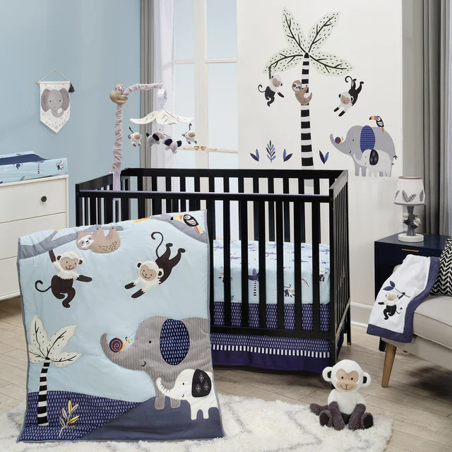 Lambs & Ivy Jungle Party Blue Monkey/Palm Tree Changing Pad Cover - Image 3