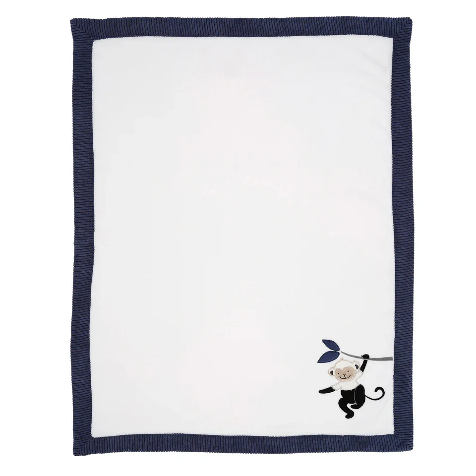 Lambs & Ivy Jungle Party White/Navy Monkey Soft Fleece Baby Blanket - Image 2