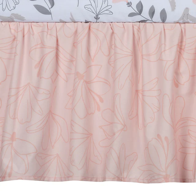 Lambs & Ivy Petals Gray/Pink Sateen Cotton Floral 3-Piece Baby Crib Bedding Set - Image 6