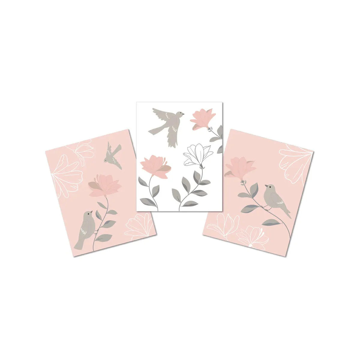 Lambs & Ivy Petals Pink/Gray/White Floral/Birds 11 by 14 Unframed Wall Art 3pc - Image 5