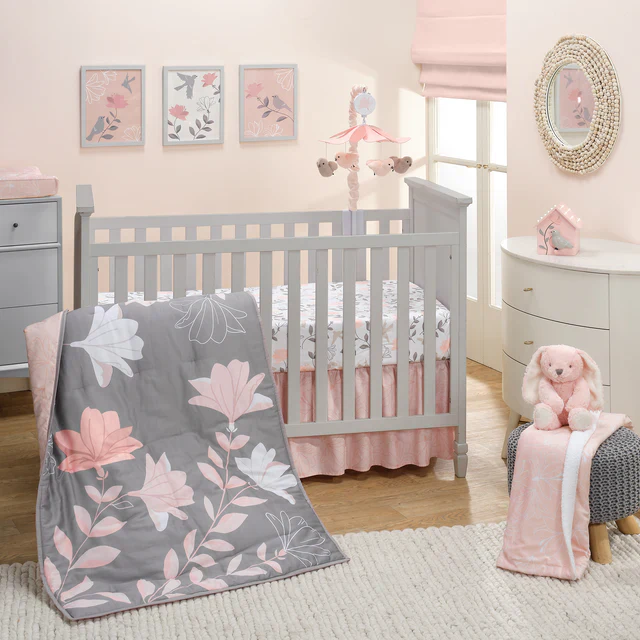Lambs & Ivy Petals Soft Pink/White Floral Outline Baby Changing Pad Cover - Image 5