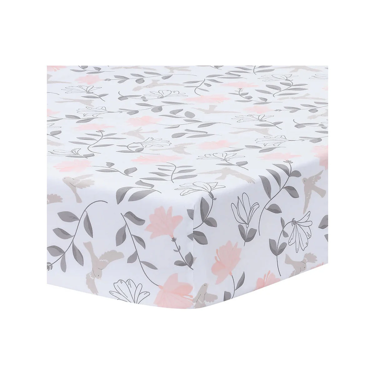 Lambs & Ivy Petals White/Pink/Gray Floral 100% Cotton Fitted Crib/Toddler Sheet - Image 7