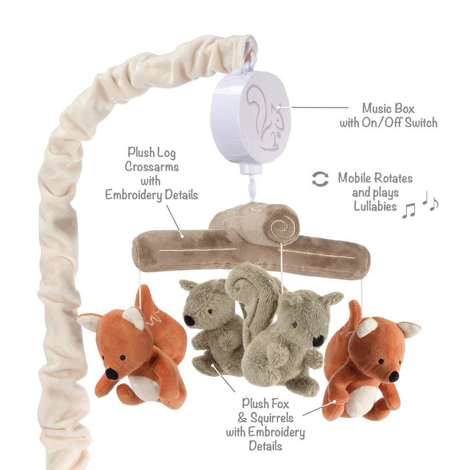 Lambs & Ivy Treetop Fox & Squirrel Woodland Musical Baby Crib Mobile Soother Toy - Image 2