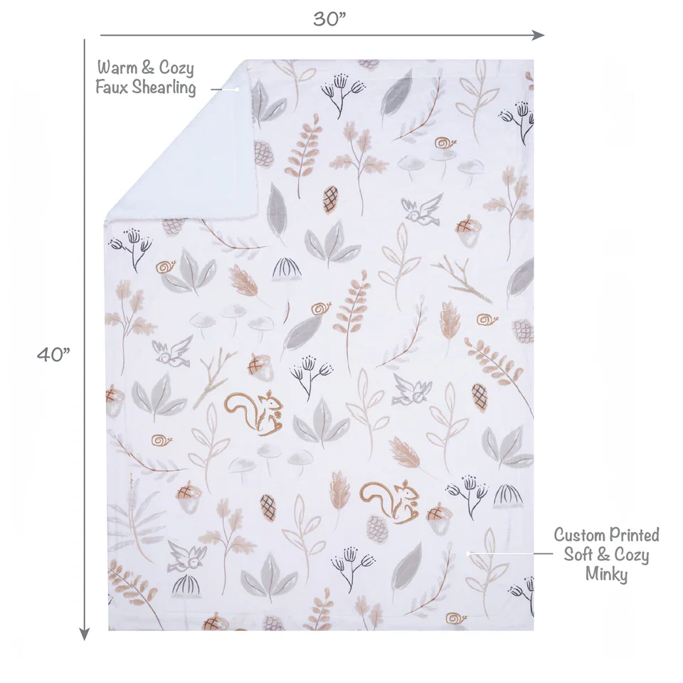 Lambs & Ivy Treetop Fox Woodland/Forest Minky/Faux Shearling Fleece Baby Blanket - Image 2