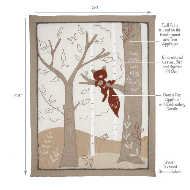 Lambs & Ivy Treetop Fox Woodland Tree Nursery 3-Piece Baby Crib Bedding Set - Image 3