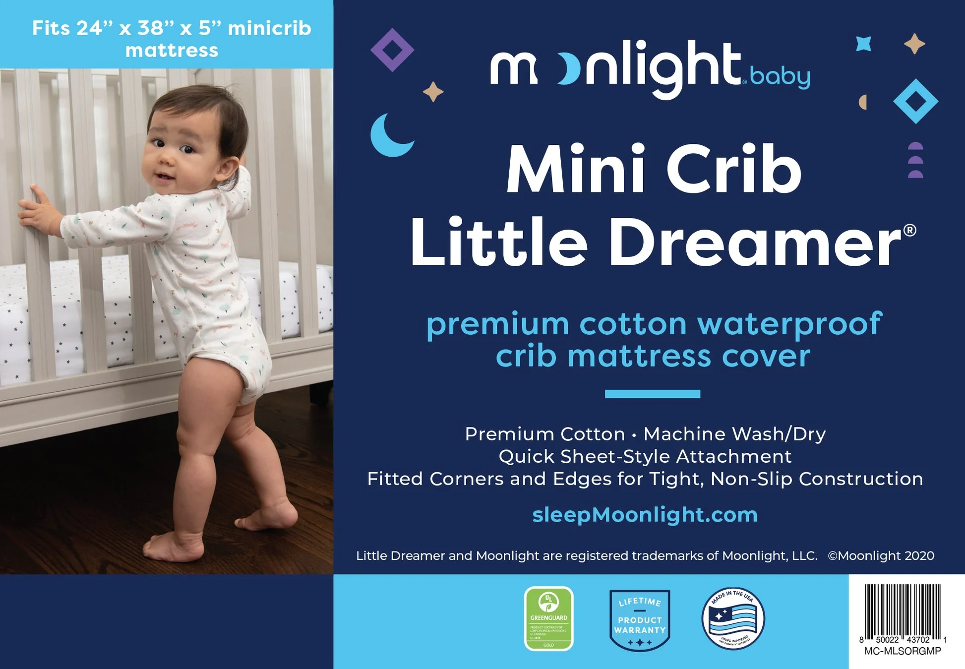 Moonlight Slumber Mini Crib Little Dreamer Mattress Cover - Image 3