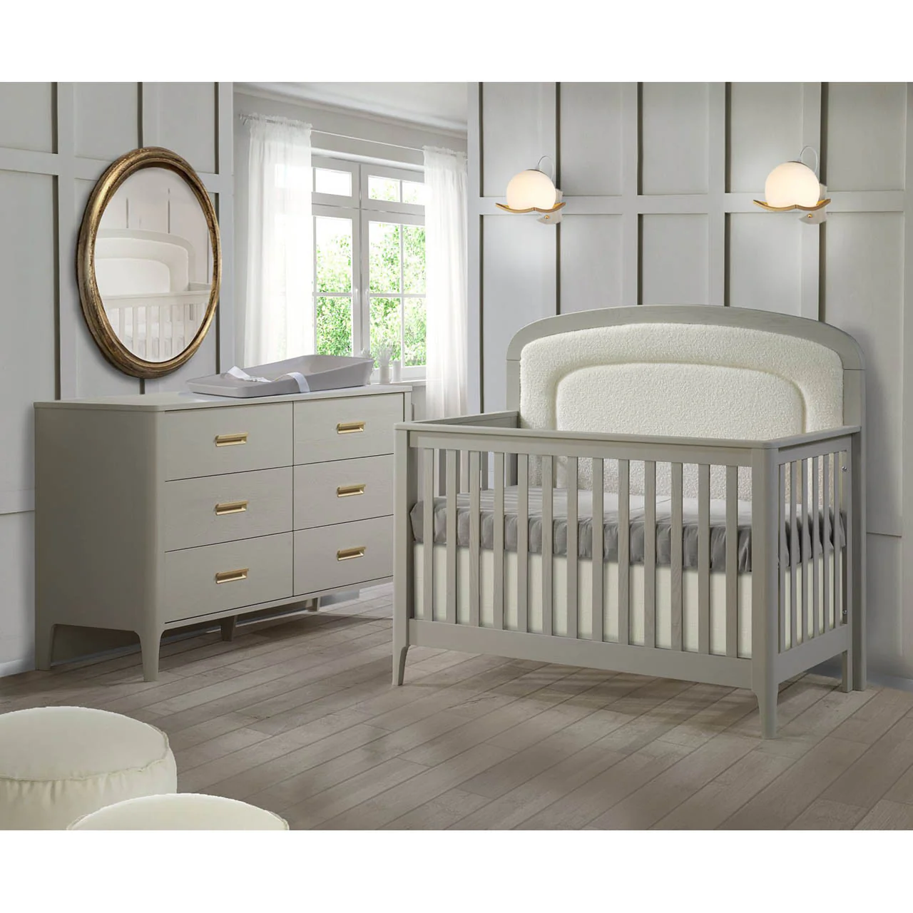 Natart Palo Crib To Double With Upholstered Panel Boucle Beige - Image 7