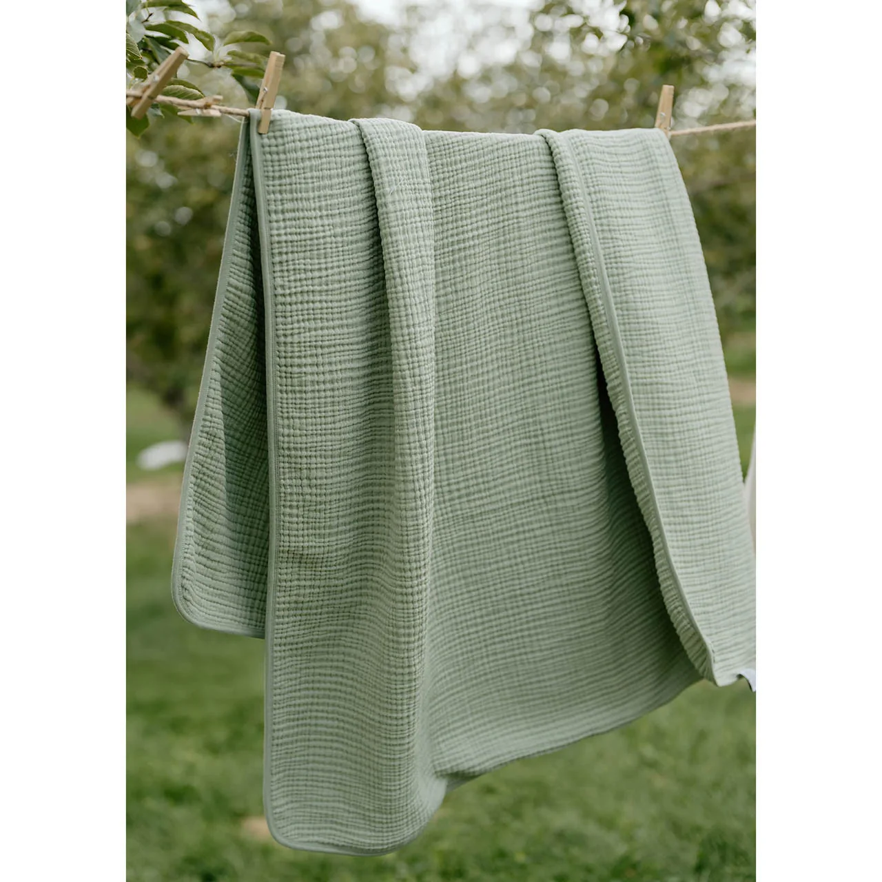 Oilo Fable Blanket- Throw- Sea Moss 4 Way Muslin, Organic 45 X 60" - Image 3