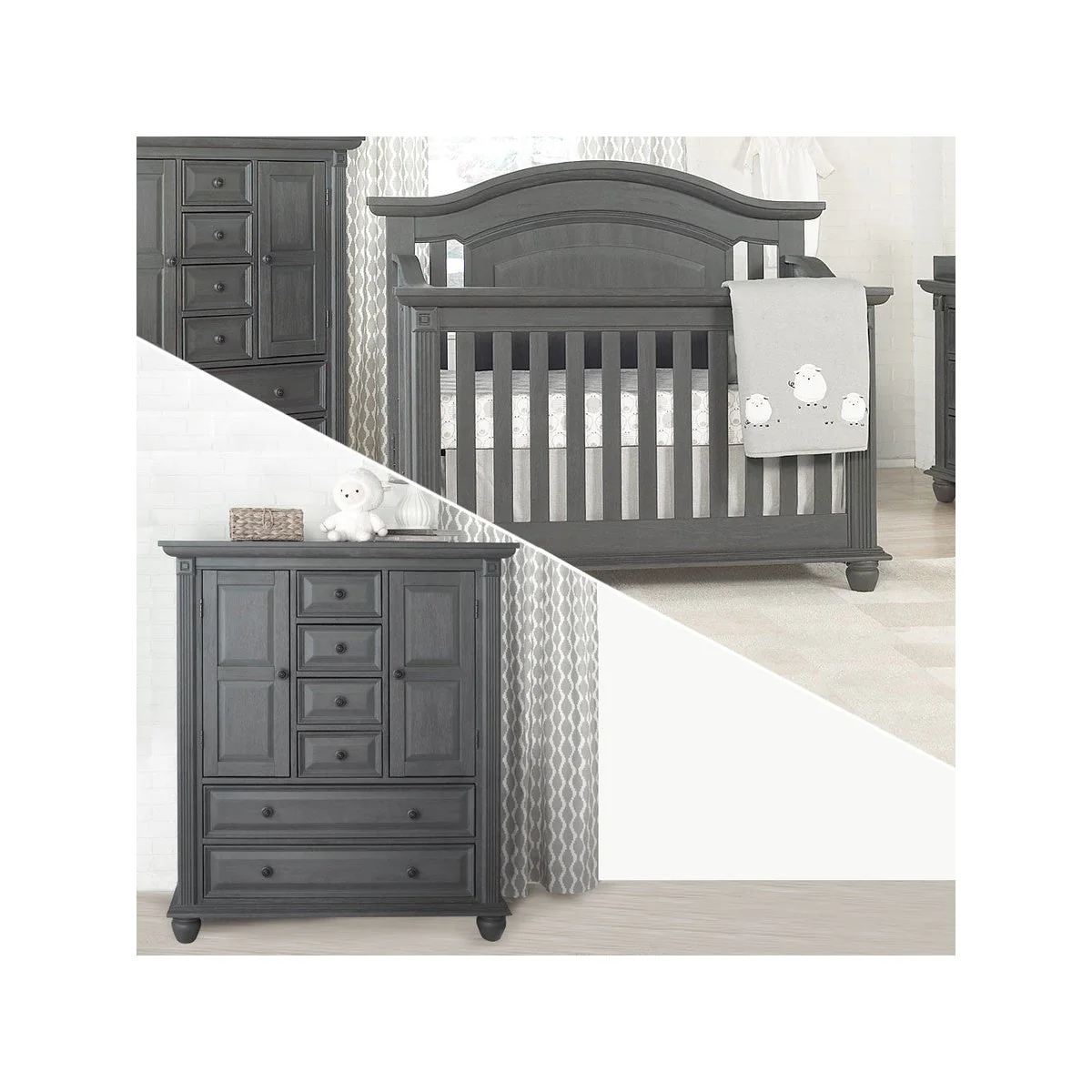 Oxford Baby London Lane 2 Piece Nursery Set - Crib & Chifferobe in Arctic Gray - Image 16