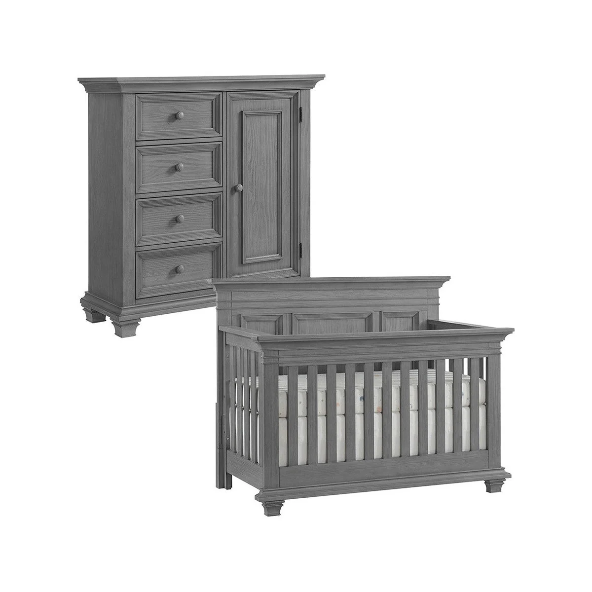 Oxford Baby Weston 2 Piece Nursery Set - Convertible Crib + & Chifferobe in Dusk Gray - Image 9