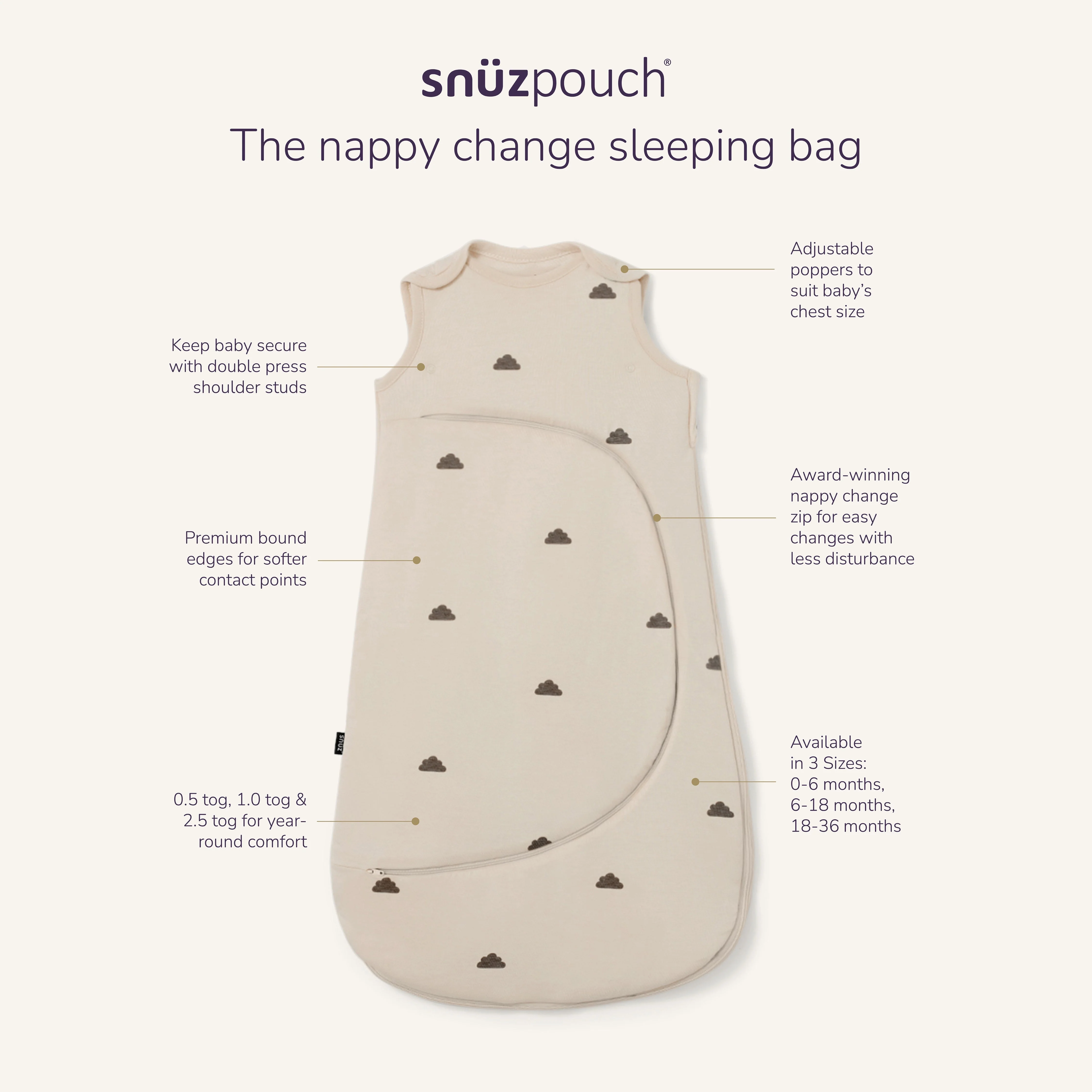 Snuz SnuzPouch Sleeping Bag - Sand Cloud - Image 3