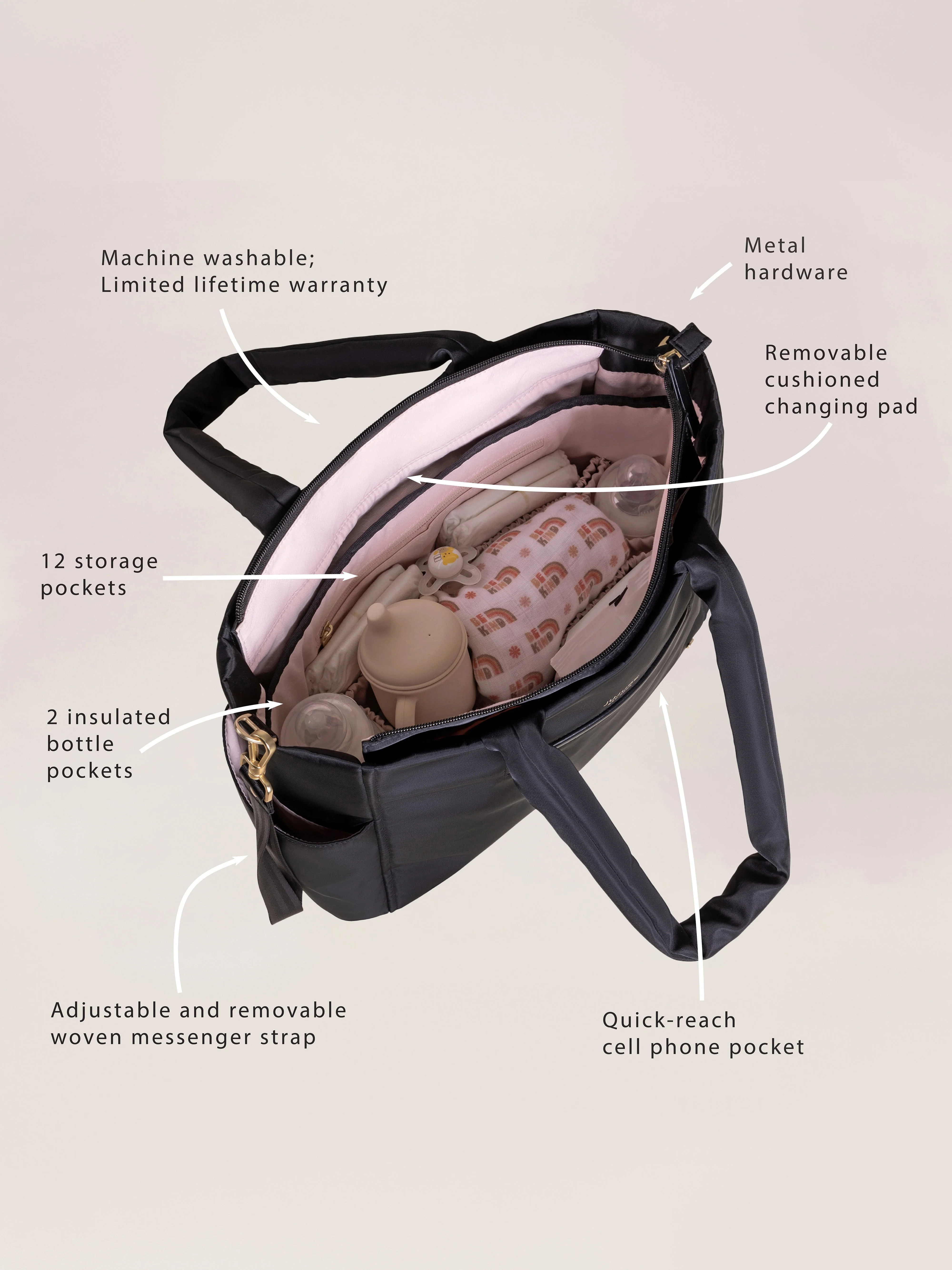 JuJuBe Utility-Strap Tote Diaper Bag - Black - Image 2